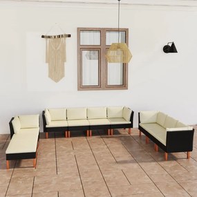 3059745 vidaXL Set mobilier de grădină cu perne, 10 piese, negru, poliratan