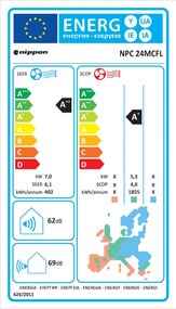 Aparat de aer condiționat de tip coloană Nippon NPC-24MCFL, 24.000 BTU, 45 m², A++/A+, R-32, alb