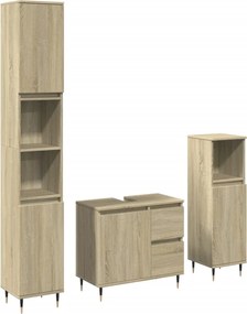 vidaXL Set mobilier de baie, 3 piese, stejar sonoma, lemn prelucrat