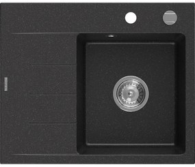 Mexen Ben chiuvetă granitică cu 1 cuvă și picurător dreapta 600 x 500 mm, negru/argintiu metalic, sifon cromat - 6523605000-73
