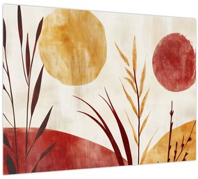 Tablou pe sticlă - Plante și cercuri (70x50 cm)