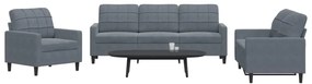 vidaXL Set de canapele cu perne, 3 piese, gri închis, catifea
