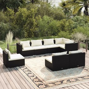 3102543 vidaXL Set mobilier de grădină cu perne, 8 piese, negru, poliratan