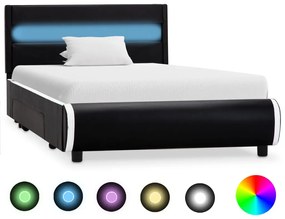 284972 vidaXL Cadru de pat cu LED, negru, 90 x 200 cm, piele ecologică