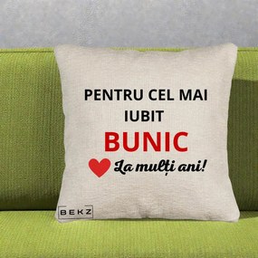 Cadou pentru Bunic - Perna Personalizata Pentru Cel Mai Iubit Bunic La Multi Ani Rosu, 40x40 cm, Bej Canapea, Husa Detasabila, Perna Inclusa, BEKZ®