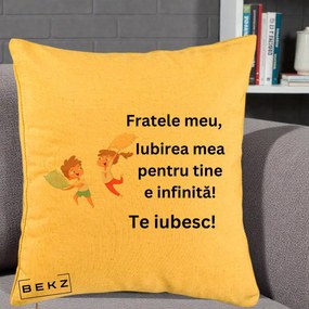 Cadou pentru Frate - Perna Personalizata Fratele Meu Te Iubesc Copii Batalie Perne, 40x40 cm, Galben, Husa Detasabila, Perna Inclusa, BEKZ®