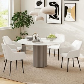 HOMCOM Set 2 Scaune de Dining Tapițate în Stil Nordic cu Brațe și Picioare din Oțel, 54x57x80 cm, Alb Crem | Aosom Romania