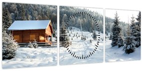 Tablou - Cabană de munte (cu ceas) (90x30 cm)