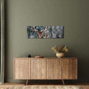 Tablou - Cerb și căprioare în pădurea înzăpezită (cu ceas) (90x30 cm)