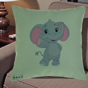 Perna Decorativa Pui de Elefant Kawaii, 40x40 cm, Verde, Husa Detasabila, Perna Inclusa, BEKZ®