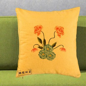 Perna Decorativa Trandafiri si Bujori Acuarela, 40x40 cm, Galben, Husa Detasabila, Perna Inclusa, BEKZ®