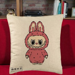 Perna Personalizata Labubu Roz Solo, 40x40 cm, Bej, Husa Detasabila, Perna Inclusa, BEKZ®
