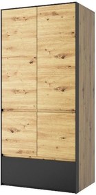 Dulap BOSCO, stejar artisan/negru, PAL laminat, cu 4 usi, 92x60x200 cm