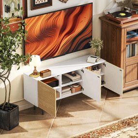 HOMCOM Mobila TV pentru de până la 65 de inch cu dulapuri cu ușă canelată și trecere cabluri pentru sufragerie, dormitor, efect lemn natural | Aosom Romania
