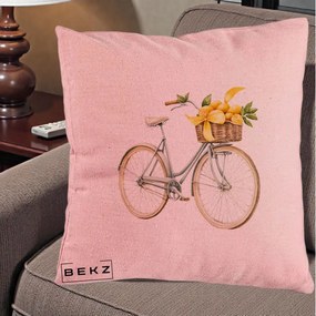 Perna Decorativa Bicicleta cu Cos de Lamai Mediteranean, 40x40 cm, Roz, Husa Detasabila, Perna Inclusa, BEKZ®