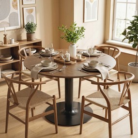HOMCOM Masă rotundă de dining pentru 6 persoane, Ø110x78 cm, cu bază din oțel, maro cu efect de lemn | Aosom Romania