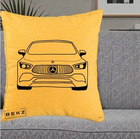 Perna Personalizata Mercedes-Benz Fata Linie, 40x40 cm, Galben, Husa Detasabila, Perna Inclusa, BEKZ®
