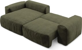 Colțar verde extensibil cu tapițerie din chenille (cu colț pe partea stângă/cu șezlong) Kuki – Makamii