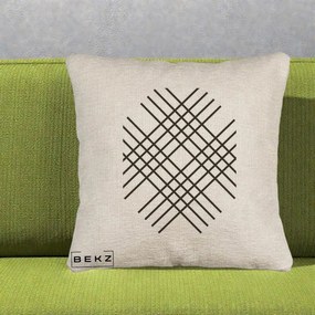 Perna Decorativa Geometric Grid, 40x40 cm, Bej Canapea, Husa Detasabila, Perna Inclusa, BEKZ®