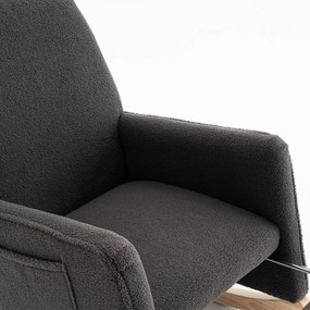 Scaun balansoar cu taburet, fotoliu de relaxare cu spătar înalt, material Teddy, 67x96-127x96 cm, Gri închis