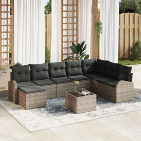 vidaXL Set de canapele pentru grădină cu pernă 9 pcs Gri Rattan poli