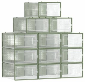 Set 12 cutii depozitare incaltaminte, 33,3 x 23,2 x 14,3 cm, plastic, verde, Songmics