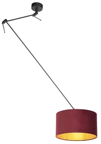Lampă suspendată neagră cu abajur din catifea roșie cu aur 35 cm - Blitz