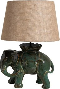 Lampa de masa verde jad din ceramică, cu abajur din bumbac , "Elephant Apparat"