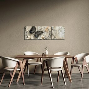 Tablou - Marmură de fundal cu fluturi (cu ceas) (90x30 cm)