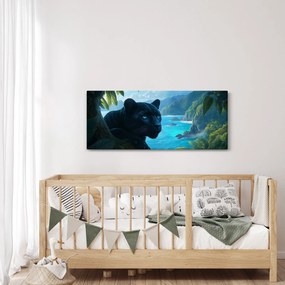 Tablou - Pantera neagră în junglă (120x50 cm)