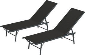 Outsunny Set de 2 șezlonguri șezlong pliabil textilenă transat grădină exterior reglabil 54 x 164 x 84 cm negru | Aosom Romania