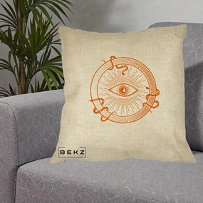 Perna Personalizata Ochiul Providentei Mistic Orange, 40x40 cm, Crem, Husa Detasabila, Perna Inclusa, BEKZ®