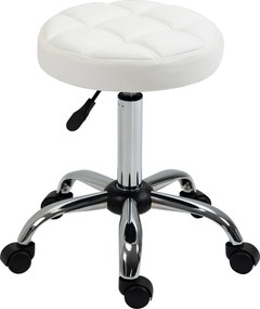 HOMCOM Scaun Rotativ cu Roti, Rotund, Scaun pentru Coafor și Estetician cu Înălțime Ajustabilă, Tapițat în Piele Ecologică, Ø35.5x51-67 cm, Alb
