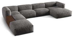 Colțar modular gri cu tapițerie din catifea (cu colț pe partea stângă/în formă de "U") Martina – Micadoni