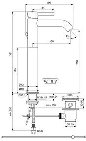 Baterie lavoar inalta Ideal Standard Ceraline cu ventil metalic Pop-Up crom lucios