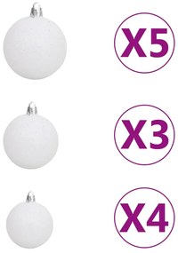 Brad Craciun artificial jumatate set LED  globuri alb 150 cm 1, Alb si gri, 150 cm