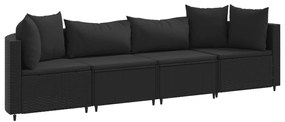 3308459 vidaXL Set mobilier de grădină cu perne, 4 piese, negru, poliratan