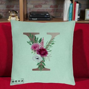 Cadou Personalizat - Perna Personalizata Monograma Rose Gold Litera Y, 40x40 cm, Verde Menta, Husa Detasabila, Perna Inclusa, BEKZ®
