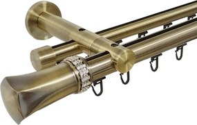 Galerie dublă Pluton Cristal 25/19 mm aur antic – țeavă profil, prindere perete (Alege marime: 280 cm)