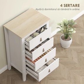 HOMCOM Comodă cu 4 Sertare și Mânere din Piele Ecologică Albă | Aosom Romania