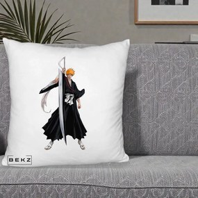 Perna Personalizata Bleach Ichigo Kurosaki Zangetsu, 40x40 cm, Alb Pufos, Husa Detasabila, Perna Inclusa, BEKZ®