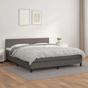 3141015 vidaXL Pat box spring cu saltea, gri, 160x200 cm, piele ecologică