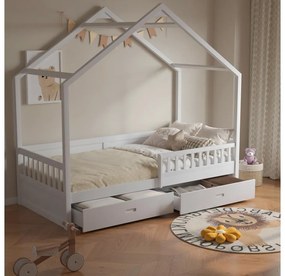 Pat etajat pentru copii 90 cm Burgues (alb) (cu somieră) (cu sp. depozitare). 1116252