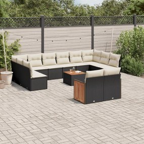 3260530 vidaXL Set mobilier de grădină cu perne, 13 piese, negru, poliratan