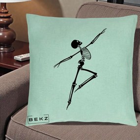 Perna Decorativa Schelet Dansator Silueta Neagra Halloween, 40x40 cm, Verde Menta, Husa Detasabila, Perna Inclusa, BEKZ®