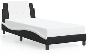 3214201 vidaXL Cadru de pat cu LED negru și alb 90x190 cm piele artificială
