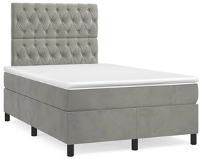 3270013 vidaXL Pat box spring cu saltea, gri deschis, 120x190 cm, catifea