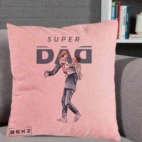 Cadou pentru Tata - Perna Personalizata Super DAD Tata si Fiica, 40x40 cm, Roz, Husa Detasabila, Perna Inclusa, BEKZ®
