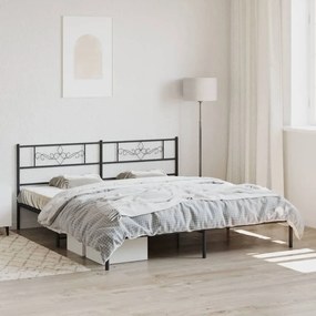 355274 vidaXL Cadru de pat metalic cu tăblie, negru, 200x200 cm