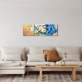 Tablou pictat cu vaza și flori (cu ceas) (90x30 cm)